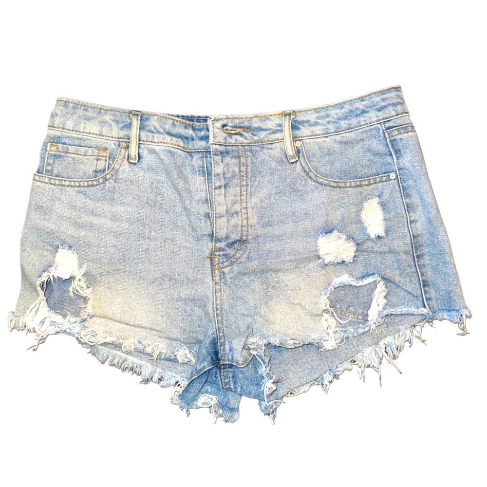 Refuge Distressed Light Wash High Waisted Shorts